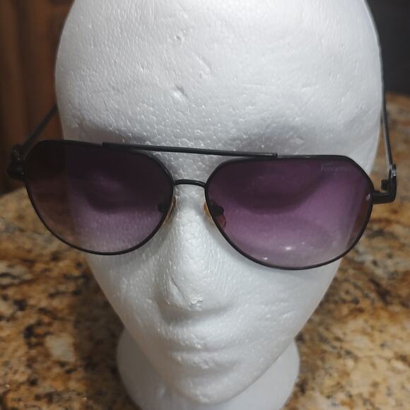 Ferragamo 511 Black Metal Aviator Sunglasses Purple Solid Color Lens - Picture 2 of 11